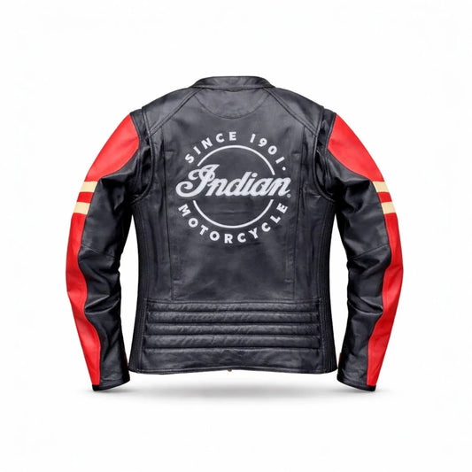Men’s Indian Motorcycle Café Racer Leather Jacket - Black & Red