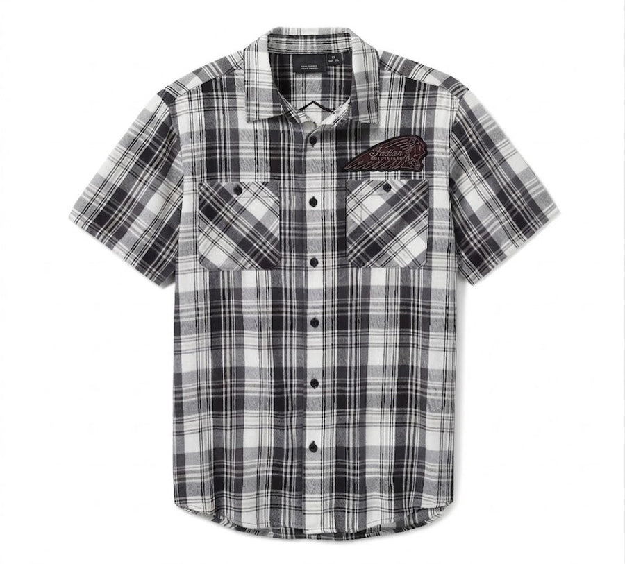 Men's Bar & Shield Plaid Shirt - Ghost Grey & Asphalt - Indian Motorcycle Jacket