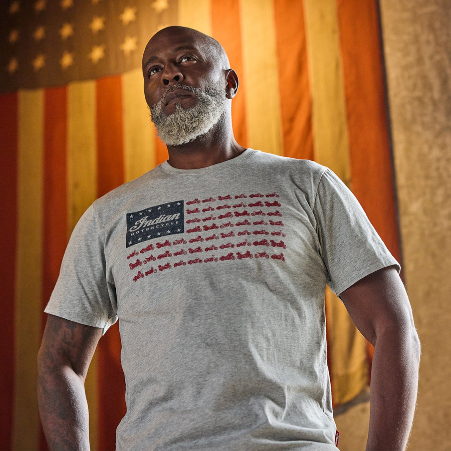 Men's Flag Bikes Print T-shirt, Gray - Indian Motorcycle Jacket