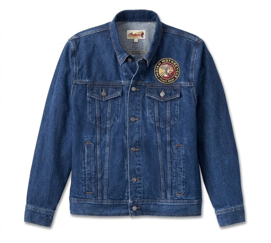 Men's Indian Motorcycle Denim Jacket - Medium Wash Denim - Indian Motorcycle Jacket