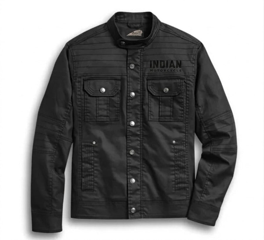 Men's Indian Motorcycle Patch Denim Shirt Jacket - Indian Motorcycle Jacket