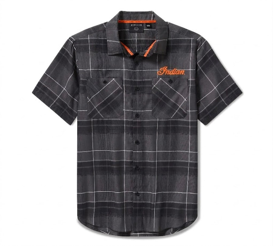 Men's TECH Coolmax Plaid Shirt - Plaid - Asphalt & Black - Indian Motorcycle Jacket