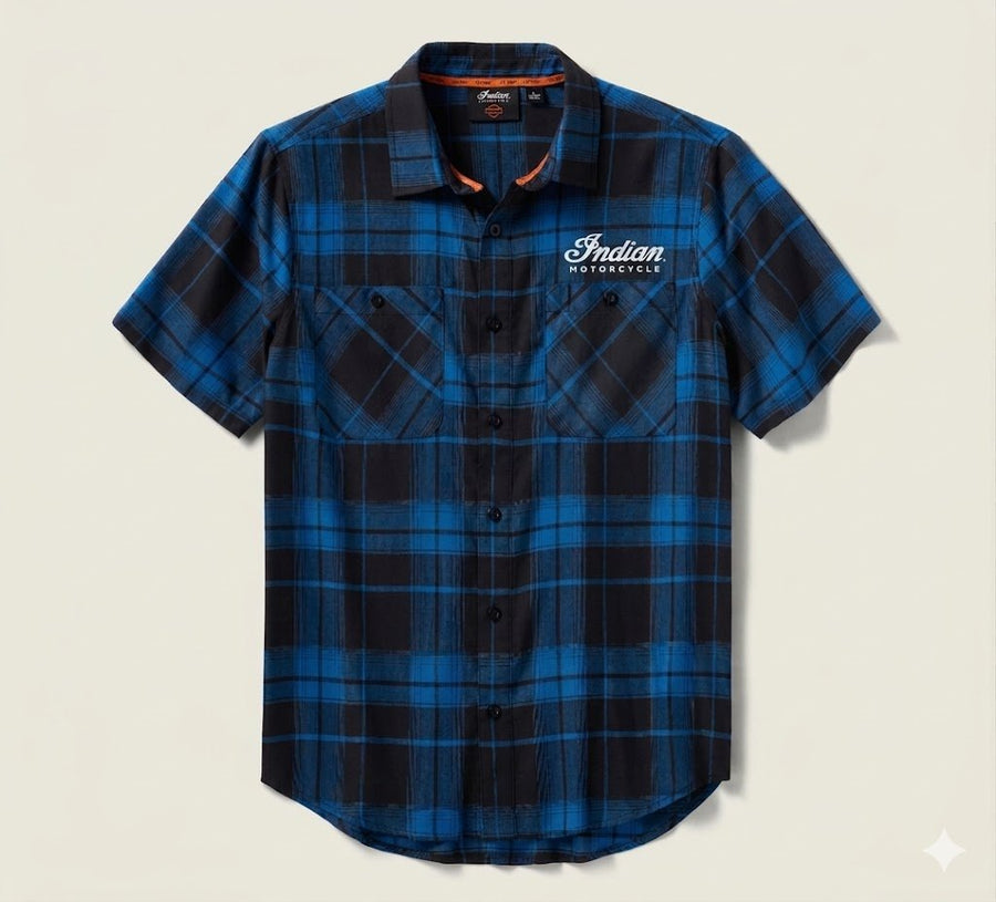 Men's TECH Coolmax Plaid Shirt - Plaid - Nebulas Blue & Black - Indian Motorcycle Jacket