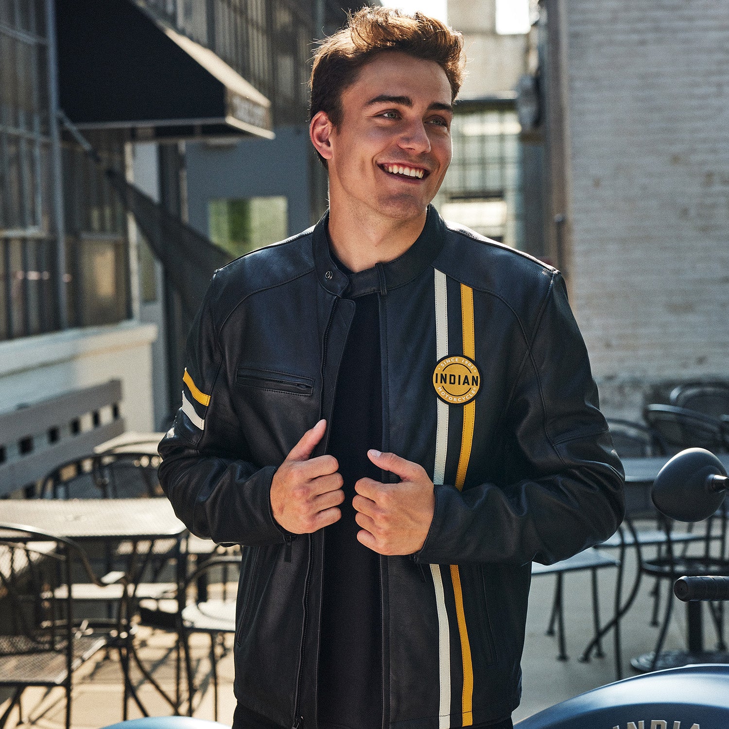 Men's Cafe Leather Jacket, Black
