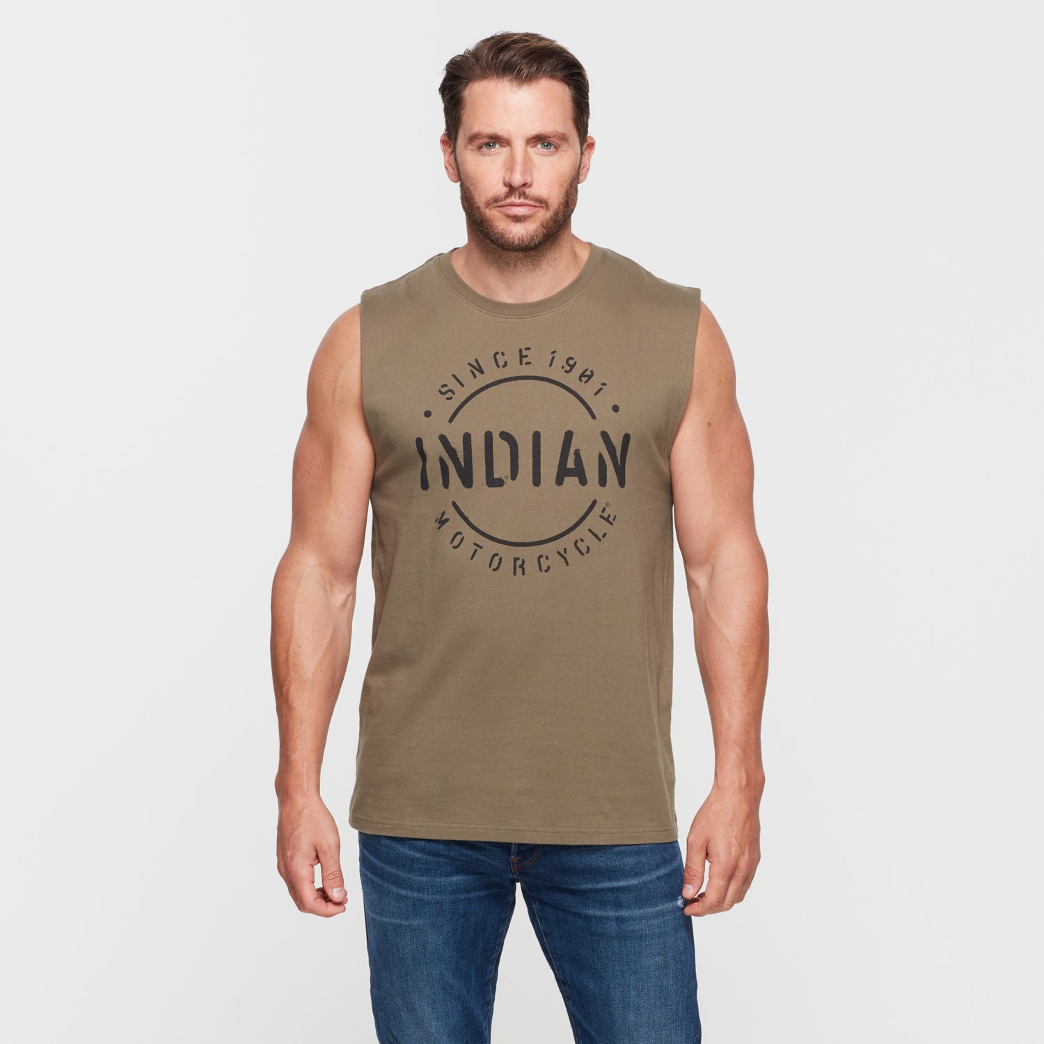 Men's Stencil Block Icon Tank, Khaki