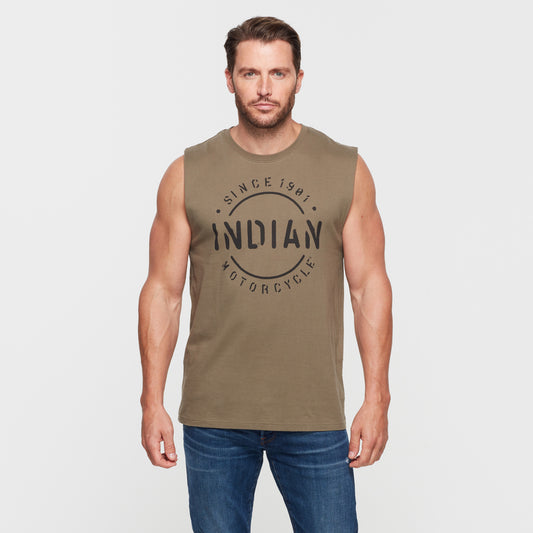 Men's Stencil Block Icon Tank, Khaki