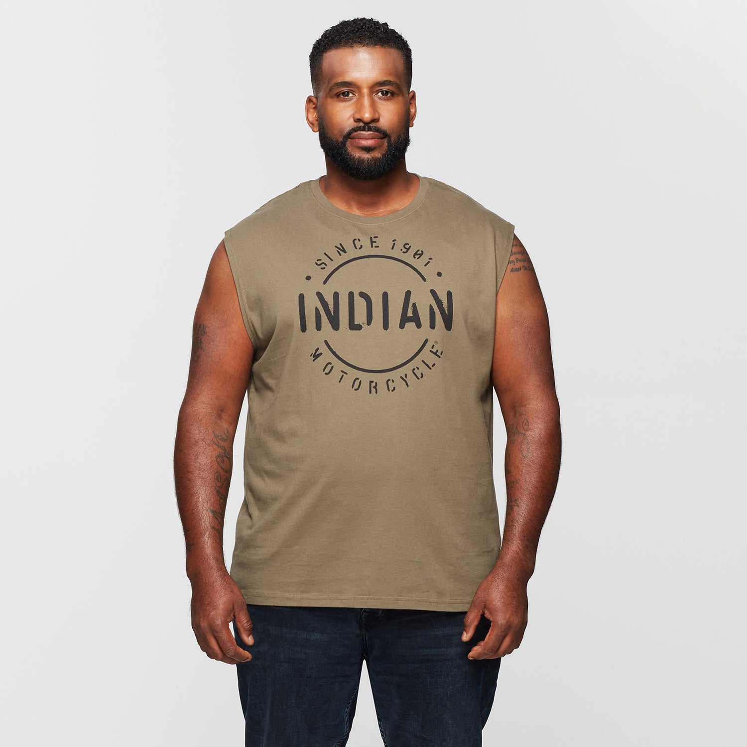 Men's Stencil Block Icon Tank, Khaki