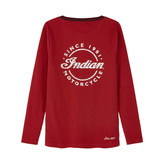 Women's Script Icon Henley Long Sleeve T-Shirt, Red