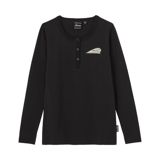 Women's Circle Block Logo Henley Long Sleeve T-Shirt, Black