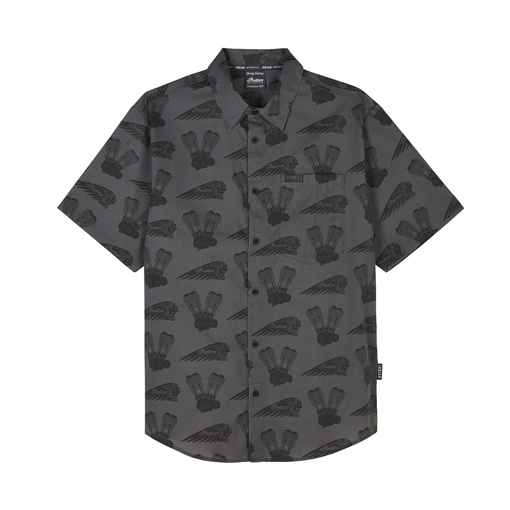 Men's Engine Headdress Print SS Shirt, Gray