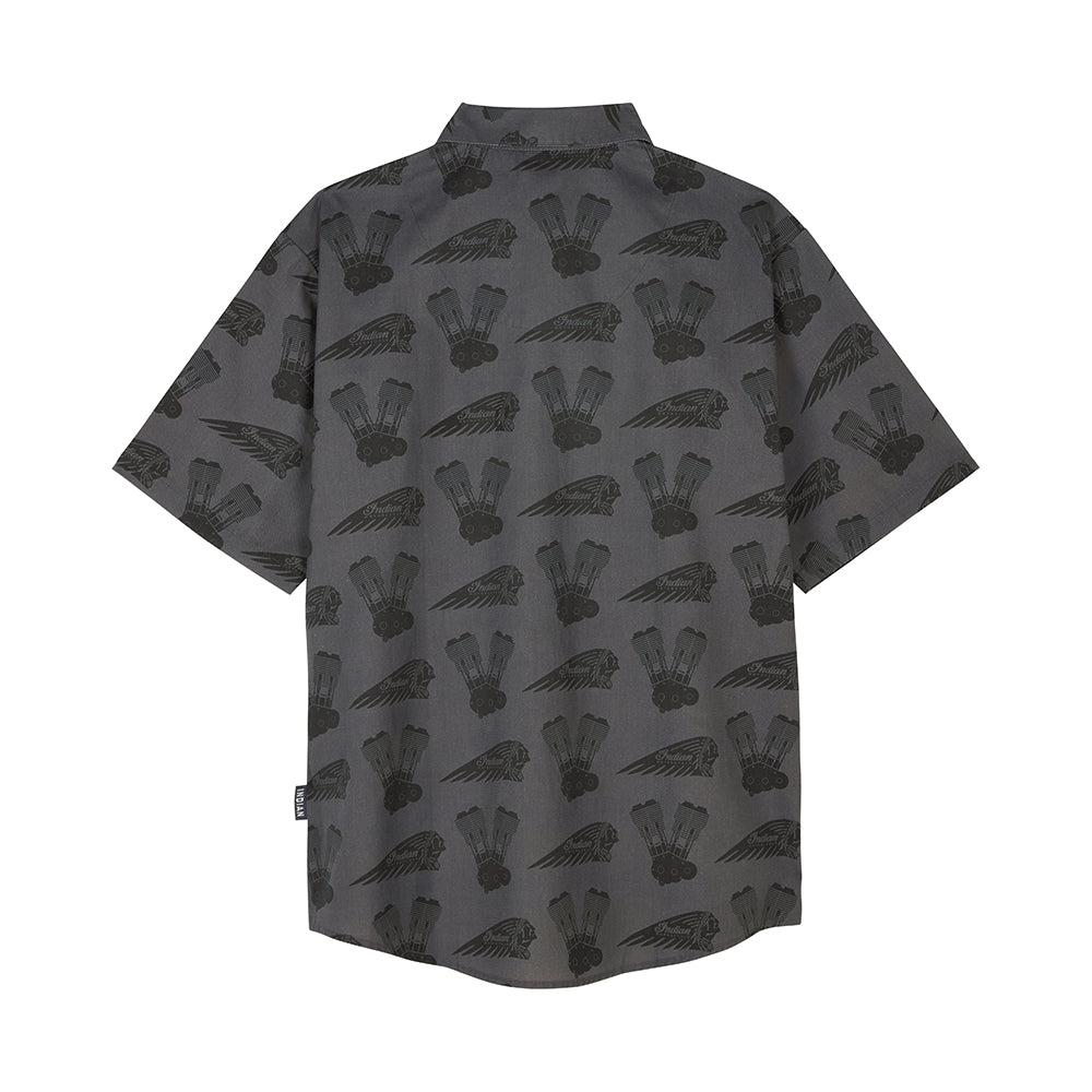 Men's Engine Headdress Print SS Shirt, Gray