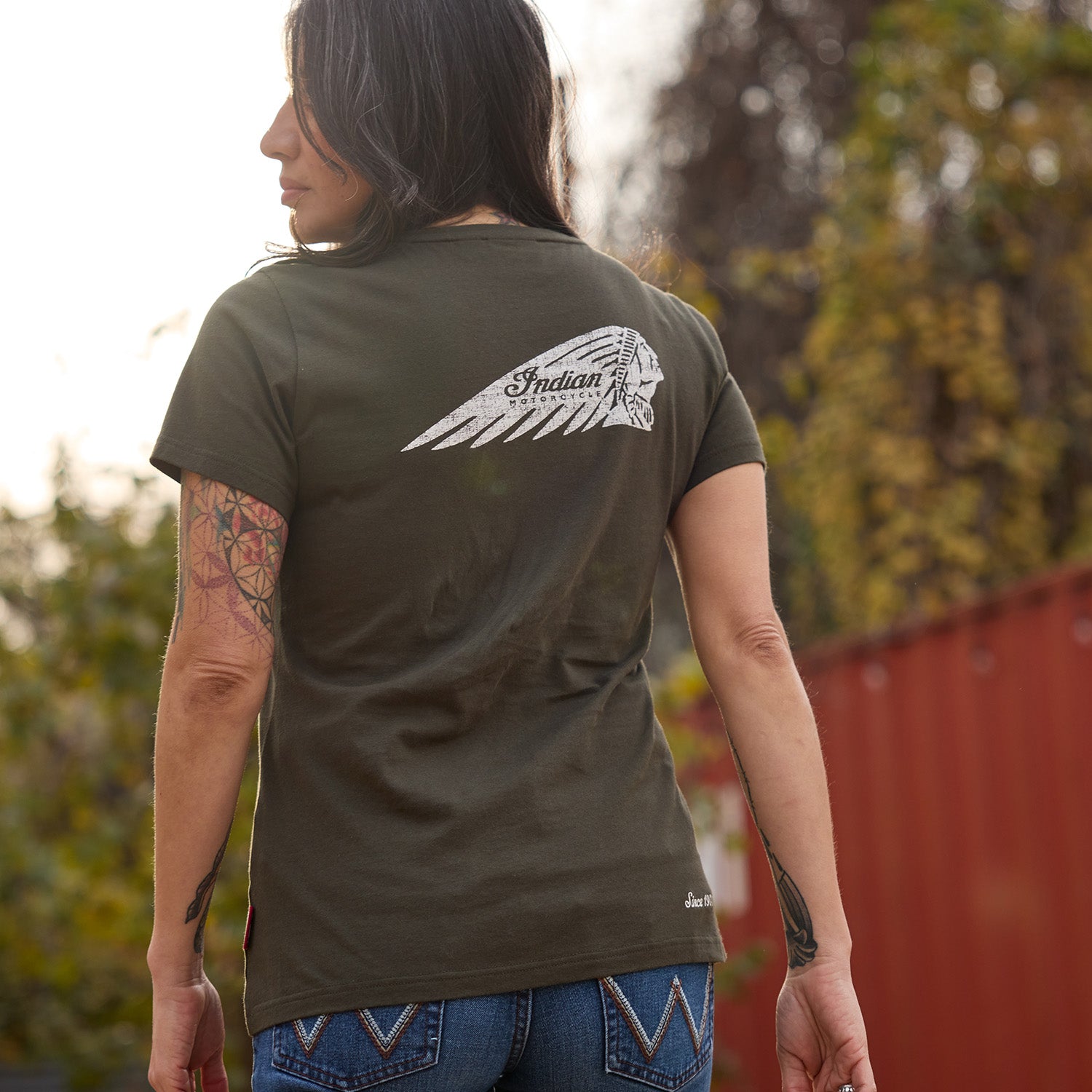 Women's V-Neck Headdress T-shirt, Green