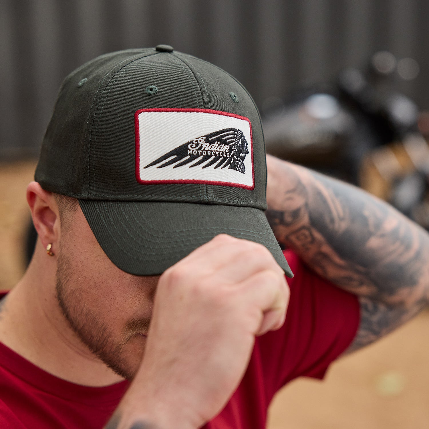 Rectangle Patch Headdress Cap, Green
