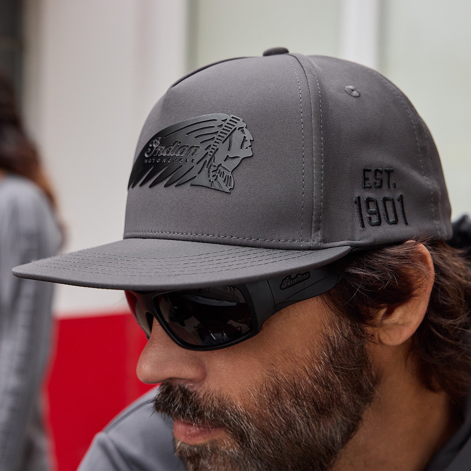 Headdress Print Flat Peak Cap, Gray