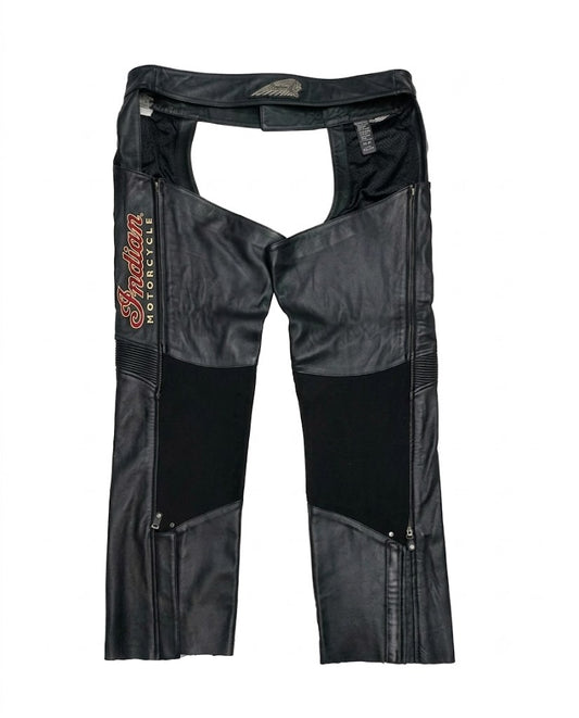 Vintage Men's Indian Motorcycle Deluxe Black Leather Chaps