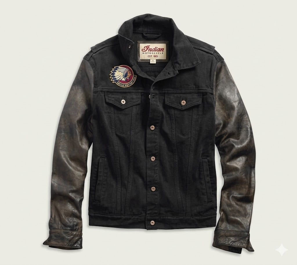 Men's Leather Sleeve Denim Jacket