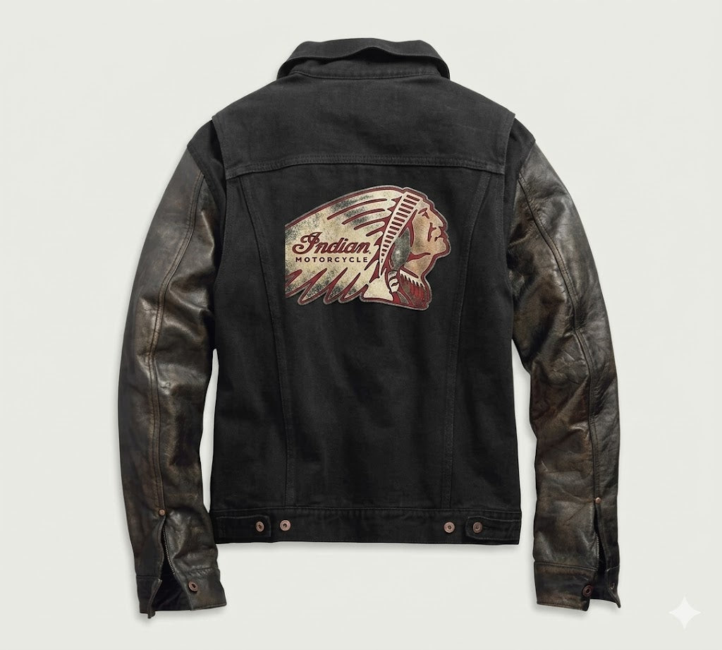Men's Leather Sleeve Denim Jacket