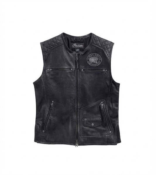 Men Motorcycle Knuckle Distressed Leather Vest
