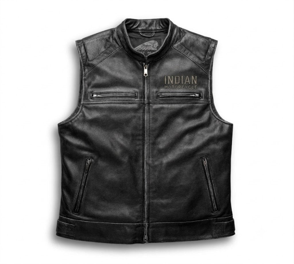 Men's Embroidered Passing Link Leather Vest