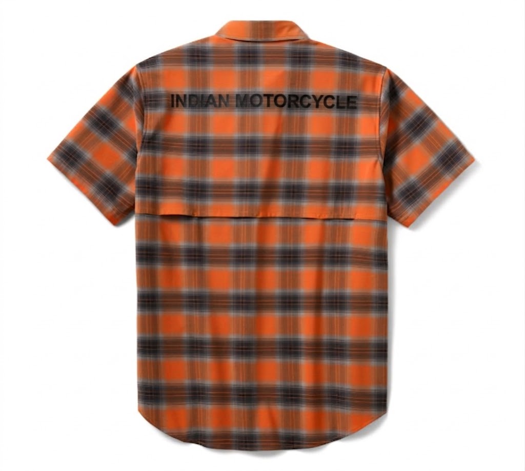 Men's TECH Vented Stretch Comfort Shirt - Plaid - Orange & Black