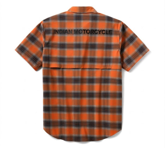 Men's TECH Vented Stretch Comfort Shirt - Plaid - Orange & Black