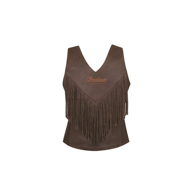 Women's Fringed Leather Fashion Vest, Brown