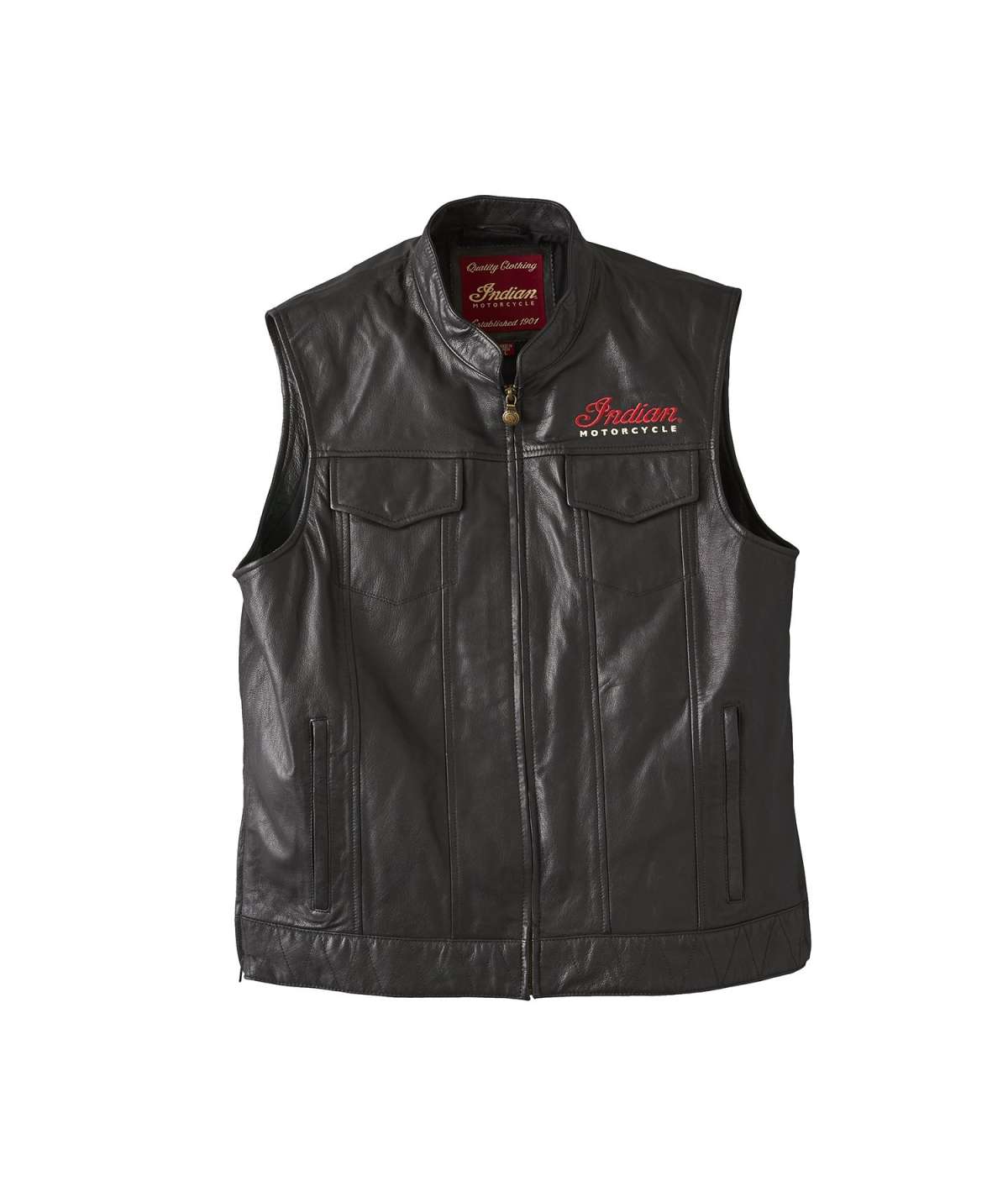 Men's leather vest with zip closure and two pockets, black