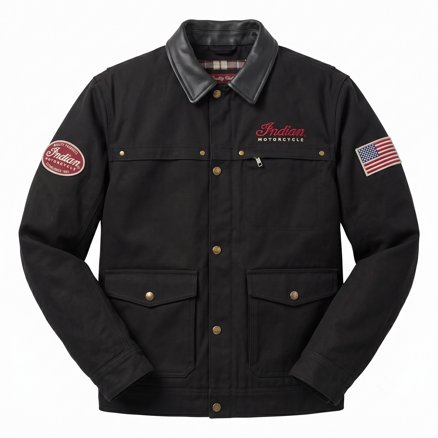 Indian Motorcycle Legend Canvas Jacket – Men's Leather Collar Riding Jacket