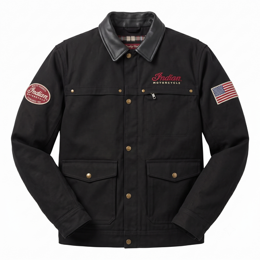 Indian Motorcycle Legend Canvas Jacket – Men's Leather Collar Riding Jacket