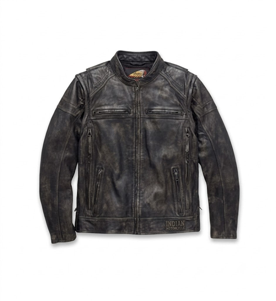 Indian Motorcycle Men's Dauntless Convertible Leather Jacket, Distressed