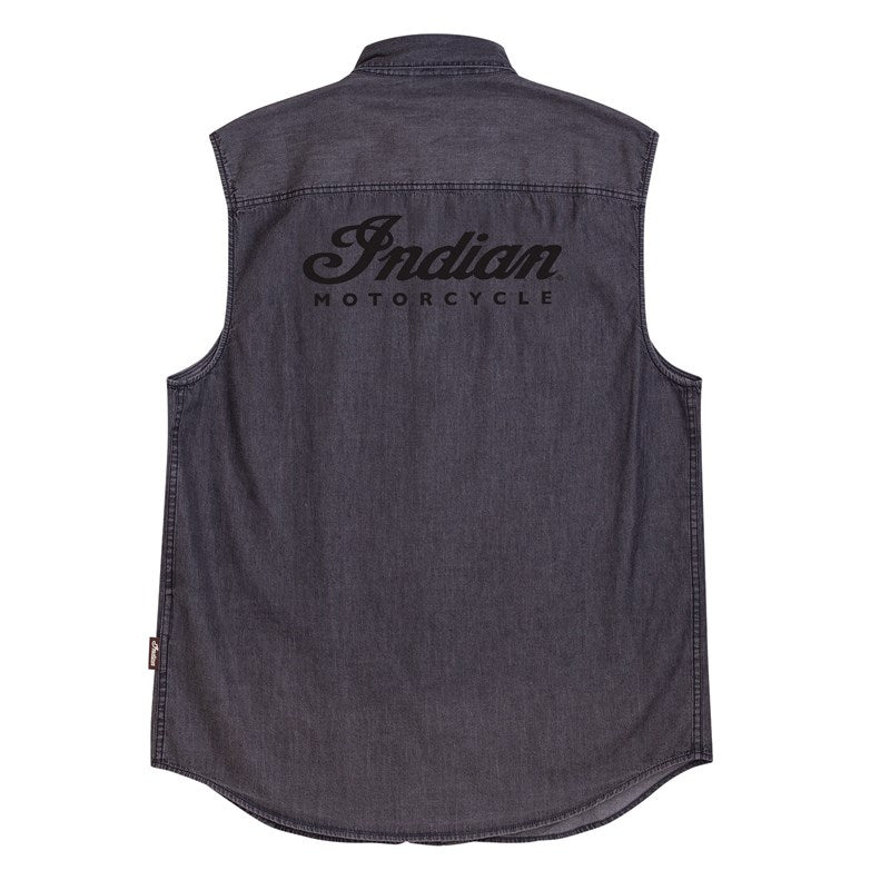 Indian Motorcycle Men's Gray Sleeveless Denim Shirt