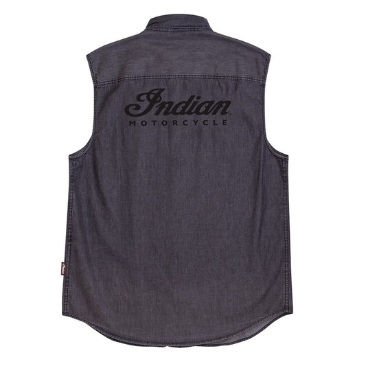 Indian Motorcycle Men's Gray Sleeveless Denim Shirt