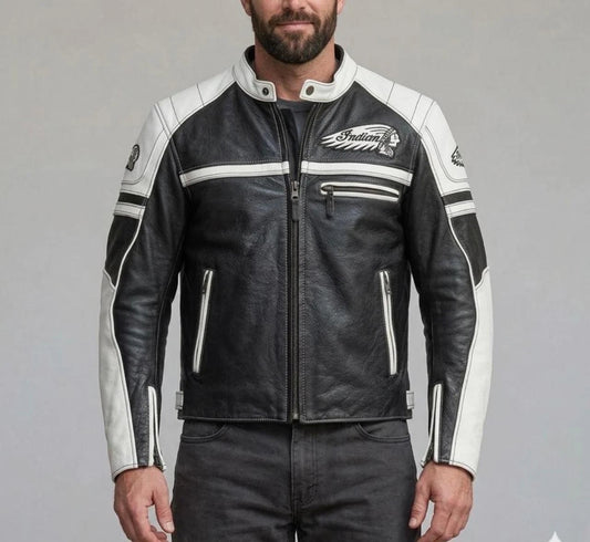 Men’s Black Indian Motorcycle Leather Riding Jacket Vintage Biker Style