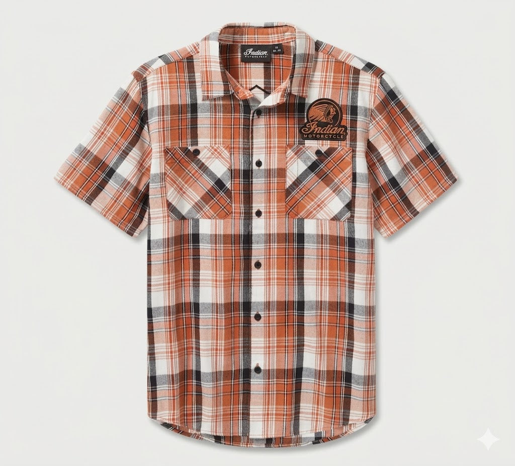 Men's Bar & Shield Plaid Shirt - VIntage Orange & Amber Brown