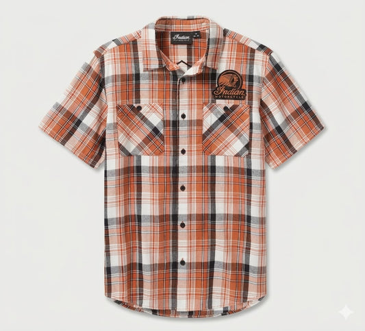 Men's Bar & Shield Plaid Shirt - VIntage Orange & Amber Brown