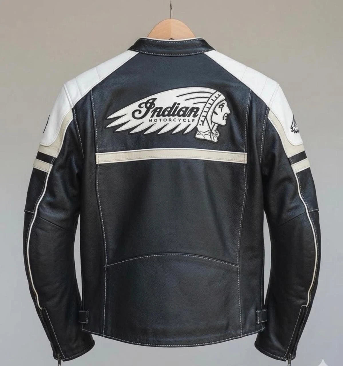 Men’s Black Indian Motorcycle Leather Riding Jacket Vintage Biker Style