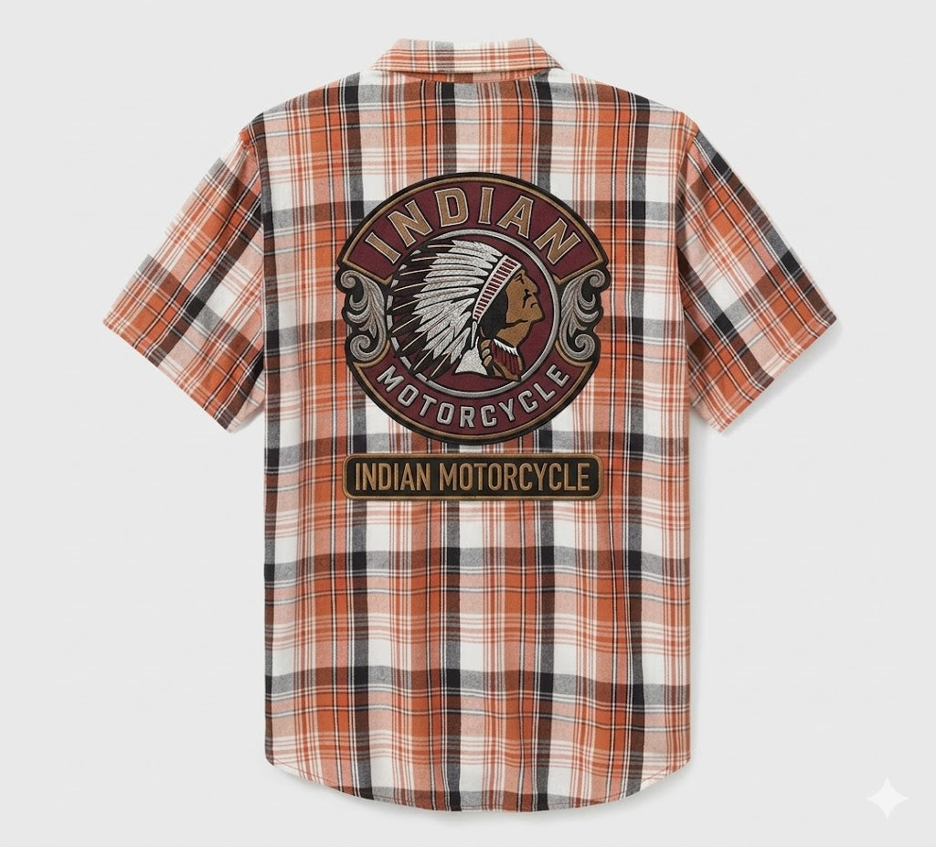 Men's Bar & Shield Plaid Shirt - VIntage Orange & Amber Brown