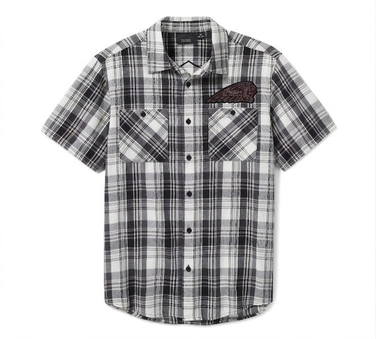 Men's Bar & Shield Plaid Shirt - Ghost Grey & Asphalt
