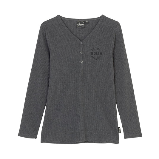 Indian Motorcycle Women's Est. 1901 Block Logo Henley Long Sleeve T-Shirt, Gray