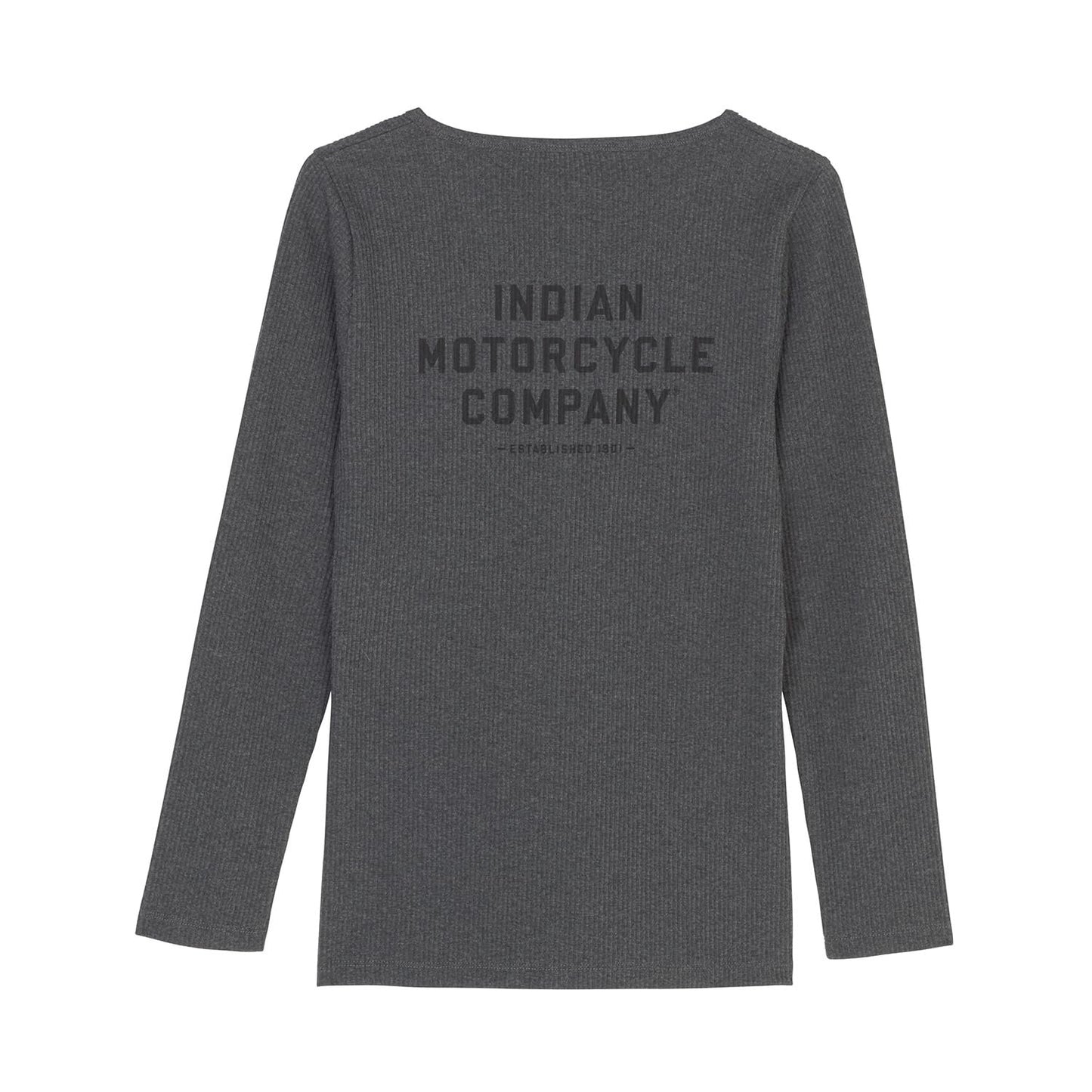 Indian Motorcycle Women's Est. 1901 Block Logo Henley Long Sleeve T-Shirt, Gray