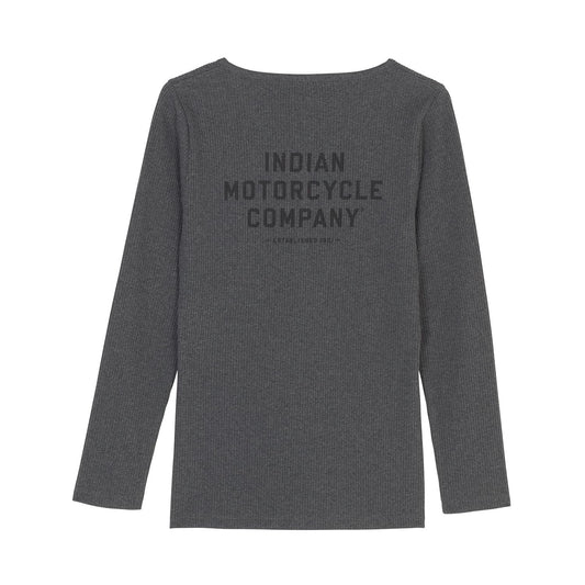 Indian Motorcycle Women's Est. 1901 Block Logo Henley Long Sleeve T-Shirt, Gray