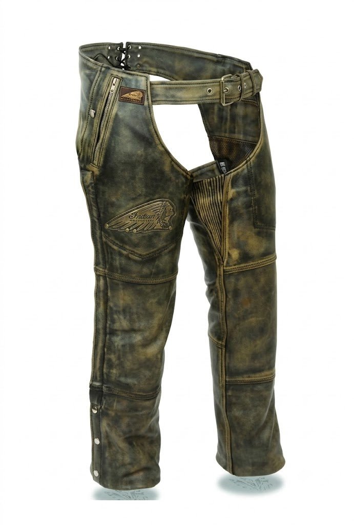 Indian Motorcycle Distressed Leather Motorcycle Chap