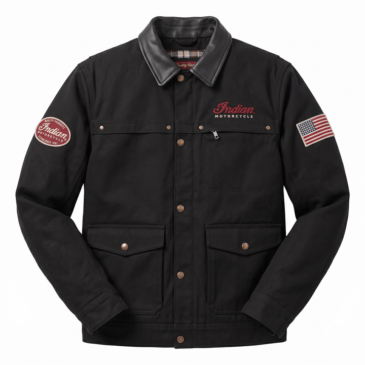Indian Motorcycle Legend Canvas Jacket – Men's Leather Collar Riding Jacket