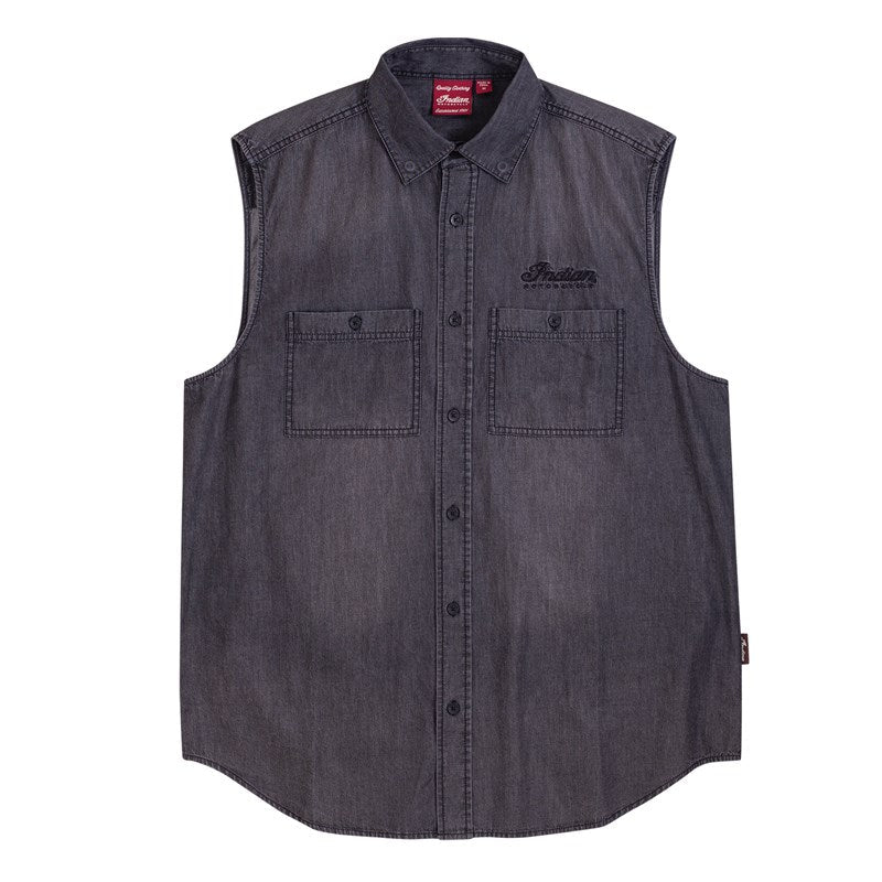 Indian Motorcycle Men's Gray Sleeveless Denim Shirt - Indian Motorcycle Jacket