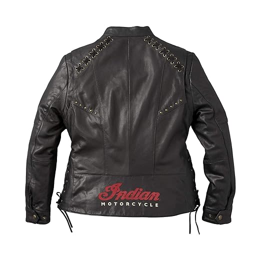 Indian Motorcycle Women's Casual Leather Adeline Jacket with Studs and Lace, Black
