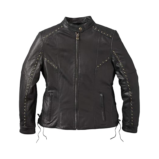 Indian Motorcycle Women's Casual Leather Adeline Jacket with Studs and Lace, Black