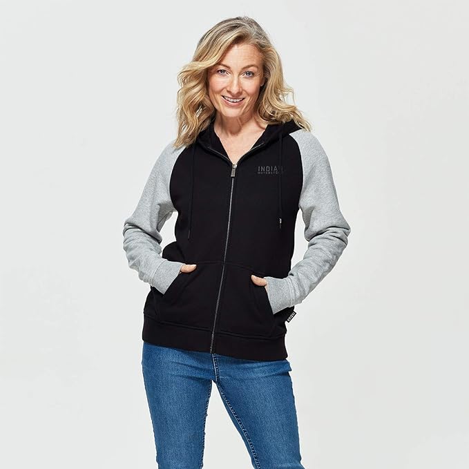 Indian Motorcycle Women's Contrast Sleeve Hoodie Sweatshirt, Black - Indian Motorcycle Jacket