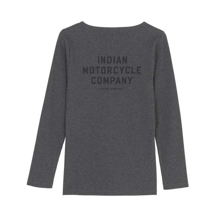 Indian Motorcycle Women's Est. 1901 Block Logo Henley Long Sleeve T-Shirt, Gray