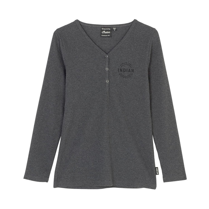Indian Motorcycle Women's Est. 1901 Block Logo Henley Long Sleeve T-Shirt, Gray