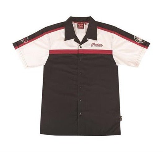Indian Shirt Men's Color Block Shirt Short Sleeve - Black/Red/Antique White - Indian Motorcycle Jacket